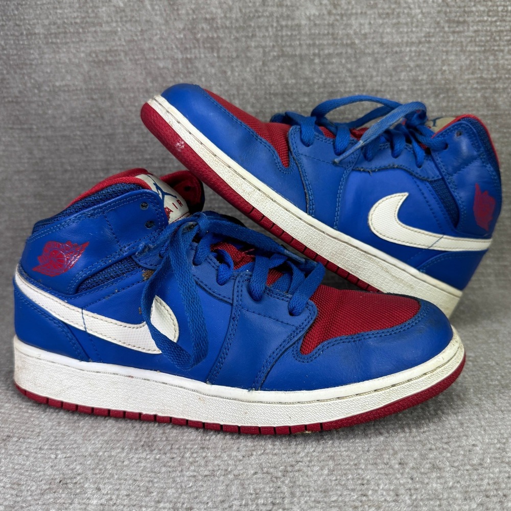 Jordan Air‎ Jordan 1 Mid Kids 5Y Blue Red White Basketball Sneakers 554725-407